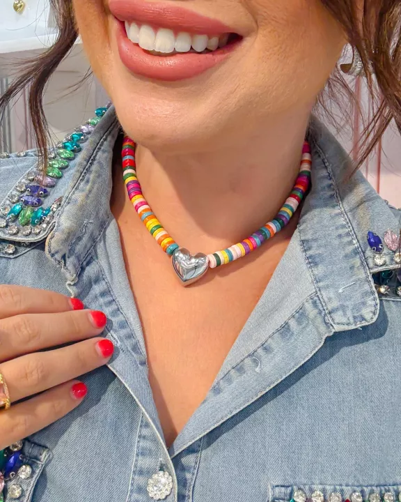 Hey Girlie Beaded Silver Necklace