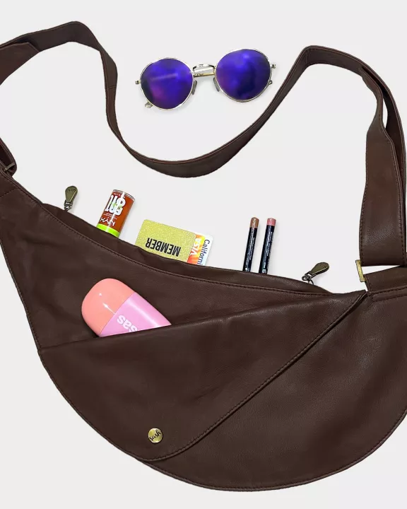 Espresso Leather Half Sash Bag