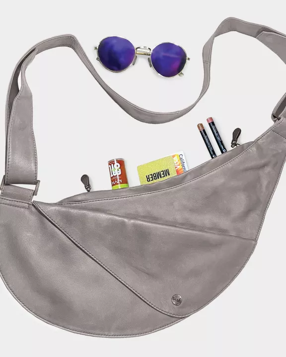 Gray Leather Half Sash Bag
