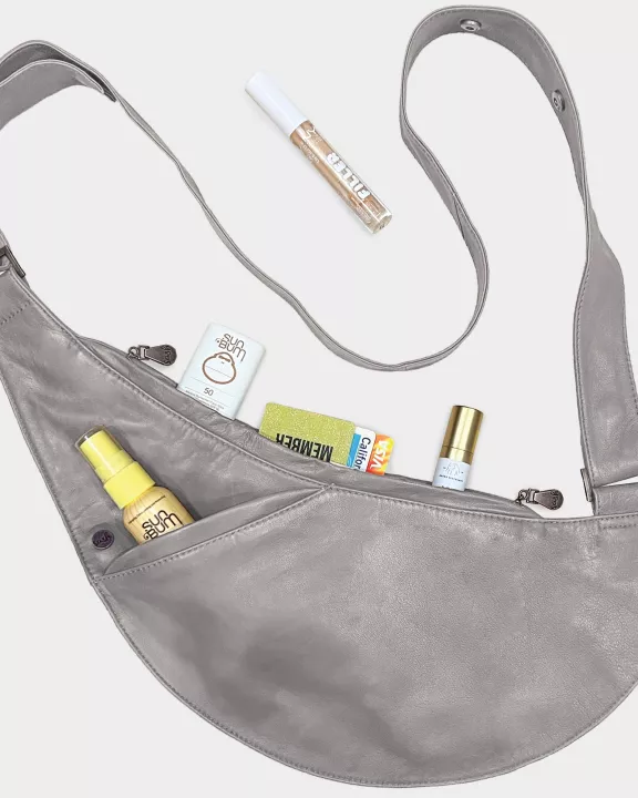 Gray Leather Half Sash Bag