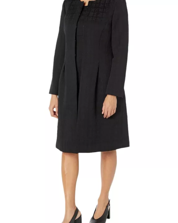 Le Suit Scoop Neck Back Zipper Sleeveless Dress with Hook & Eye Closure Front Jacket