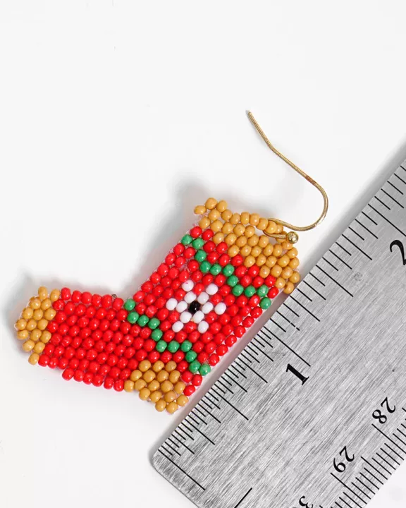 Christmas Stocking Seed Bead Dangle Earrings