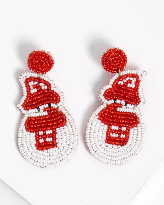 Christmas Snowman Seed Bead Dangle Earrings