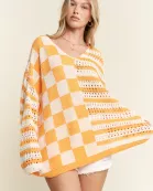 PLUS SIZE Stripe & Checkered Crocheted Top
