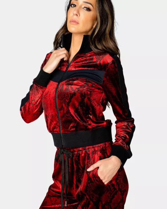 Carmela Velour Track Jacket - Lava Rock