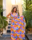 Zena Plunging Neck Maxi Dress - Pansy