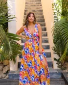 Zena Plunging Neck Maxi Dress - Pansy