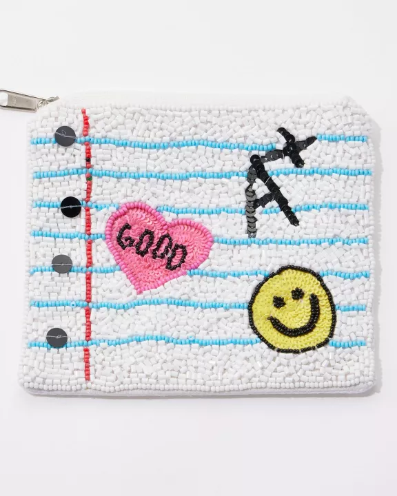 A+ Student's Notebook Beaded Coin Pouch for Teacher's Day