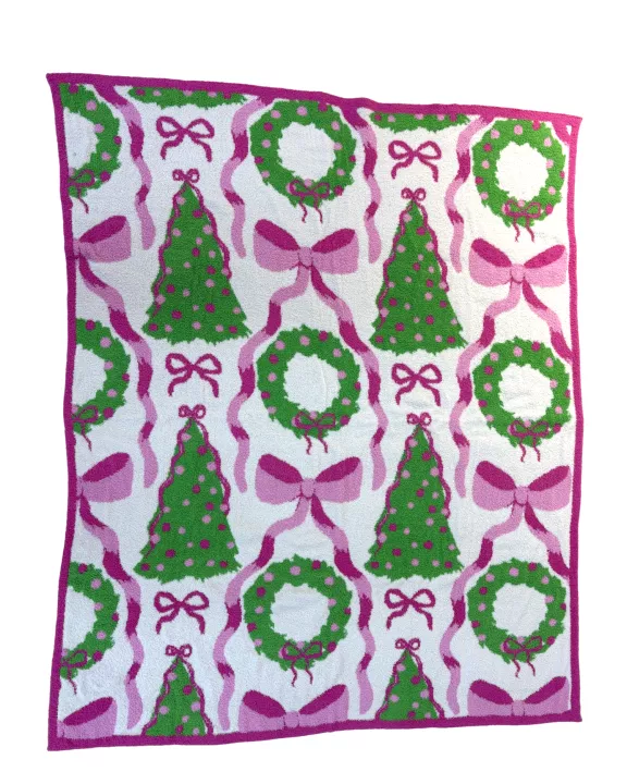 PREORDER Holiday Wreaths and Trees Luxe Throw Blanket Ships 9/15/25