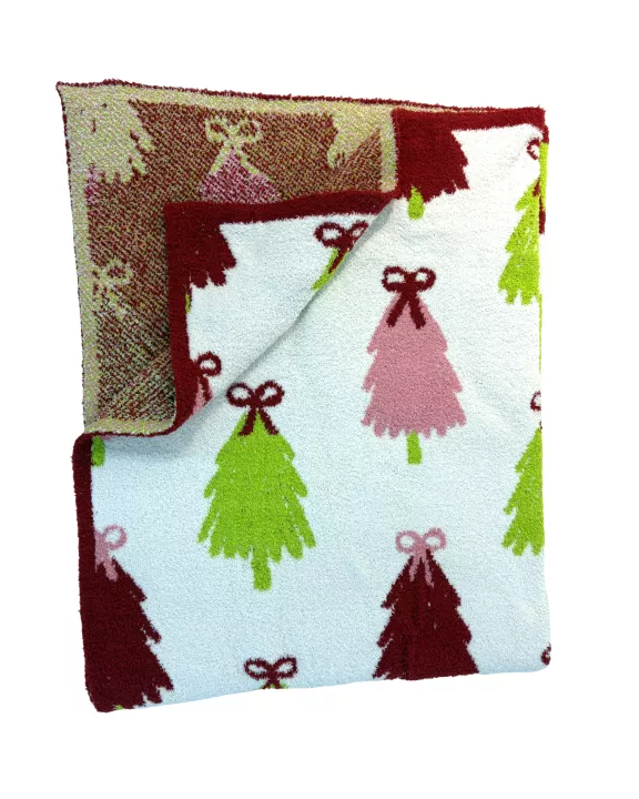 PREORDER Colorful Christmas Trees Luxe Throw Blanket Ships 9/15/25