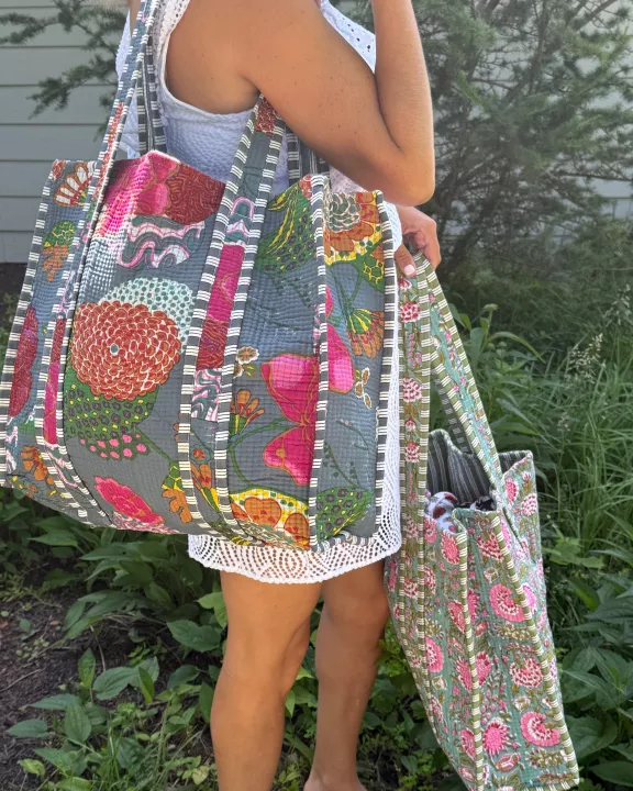 Block Print Quilted Totes