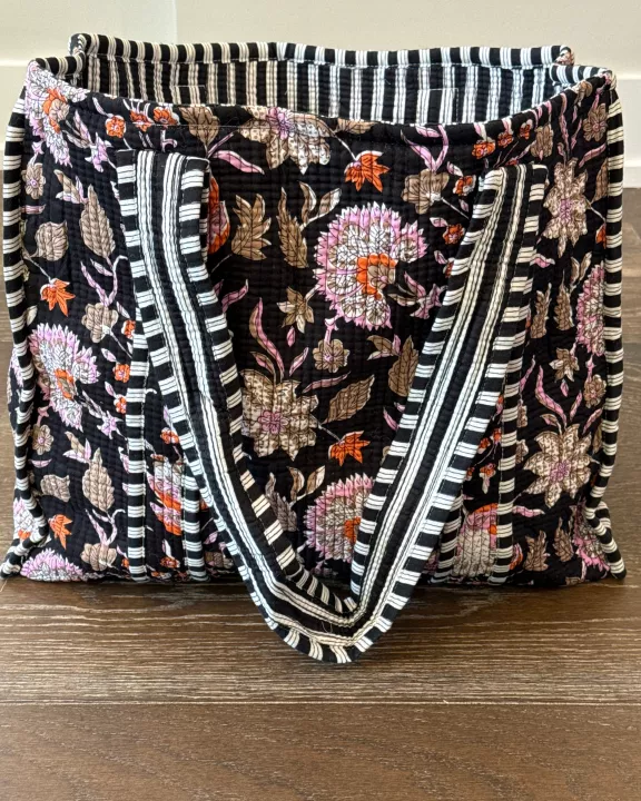 Dark Floral Block Print Quilted Bag Collection