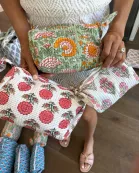 Block Print Cosmetic Bag Set, 3 Piece set