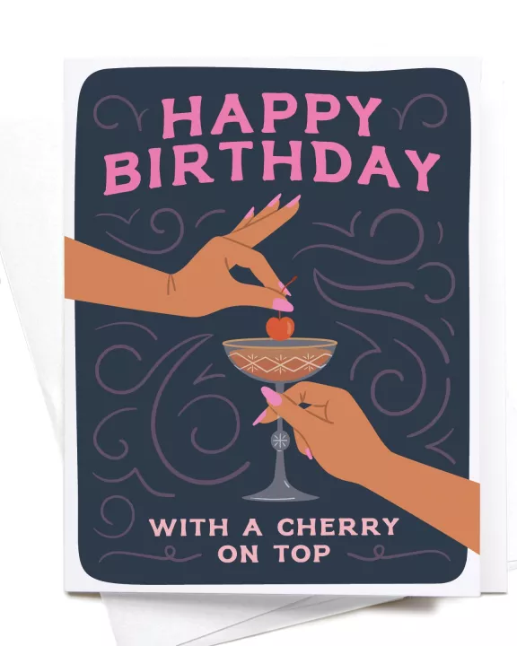 Happy Birthday Cocktail With Cherry On Top Greeting Card