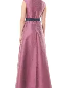 Kay Unger Square Neck Sleeveless Tie Waist Zipper Back Mikado Walk Through Jumpsuit With Stretch Crepe Pant