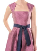 Kay Unger Square Neck Sleeveless Tie Waist Zipper Back Mikado Walk Through Jumpsuit With Stretch Crepe Pant
