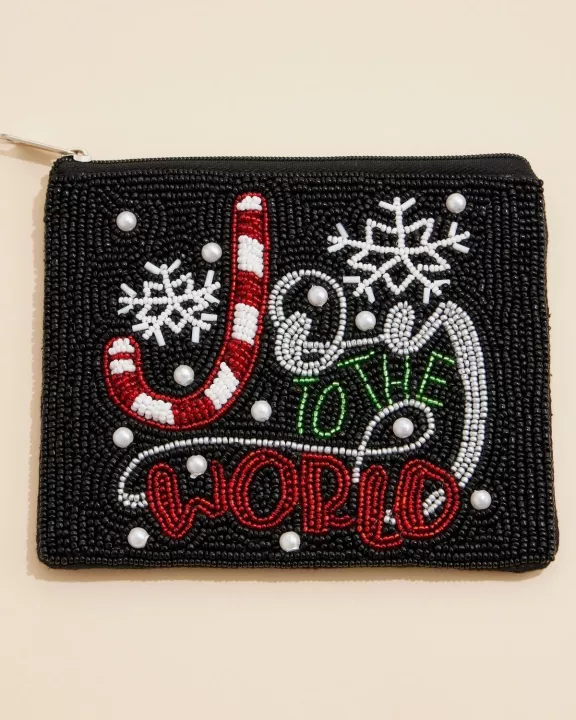 Christmas Joy To The World Seed Beaded Coin Pouch