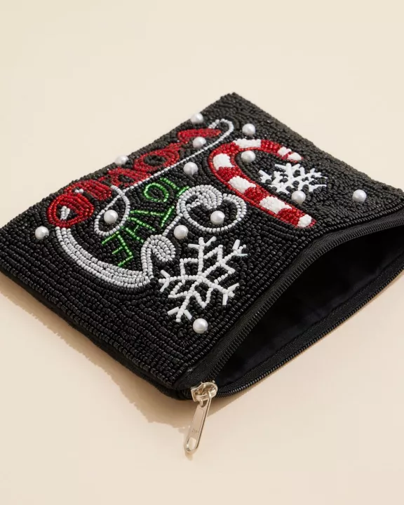 Christmas Joy To The World Seed Beaded Coin Pouch