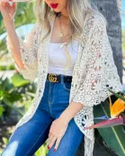 Ivory Floral Crochet Kimono