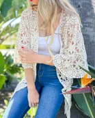 Ivory Floral Crochet Kimono