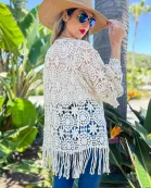 Ivory Floral Crochet Kimono