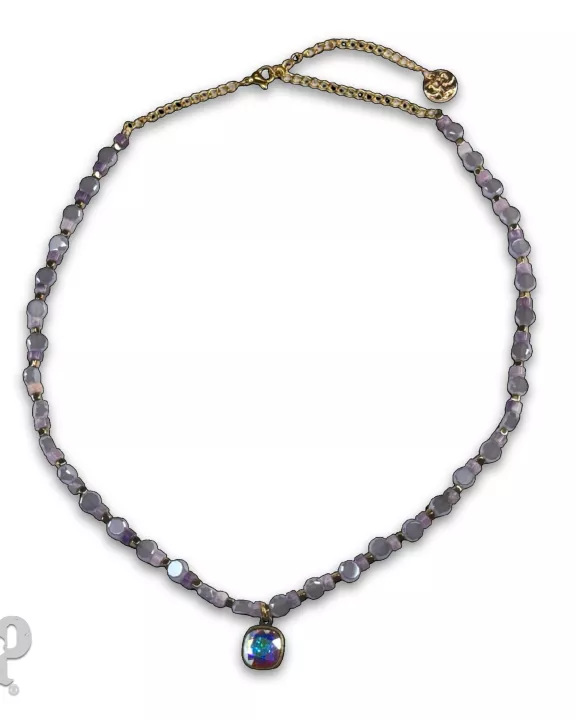 Lavender coinbead necklace with Austrian crystal