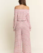 OFF-SHOULDER STRIPED TERRY JUMPSUIT