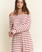 OFF-SHOULDER STRIPED TERRY JUMPSUIT