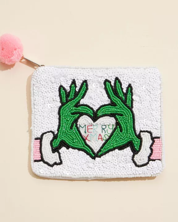 Christmas Green Monster Beaded Coin Pouch
