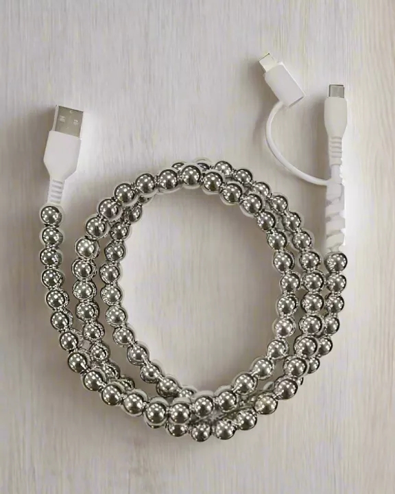 Silver Beaded Cord Phone Charger