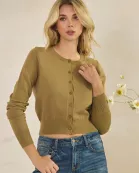 SOLID BUTTON DOWN LONG SLEEVE CROP CARDIGAN