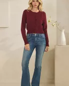 SOLID BUTTON DOWN LONG SLEEVE CROP CARDIGAN