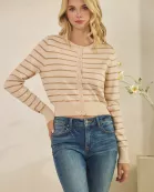 SOFT CREW SWEATER CROPPED STRIPE CARDIGAN