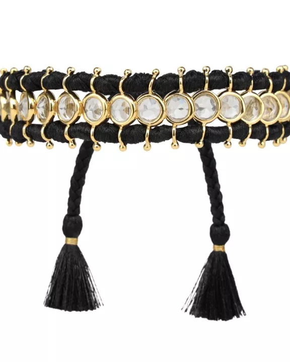Viv String Bracelet - Black/Crystal
