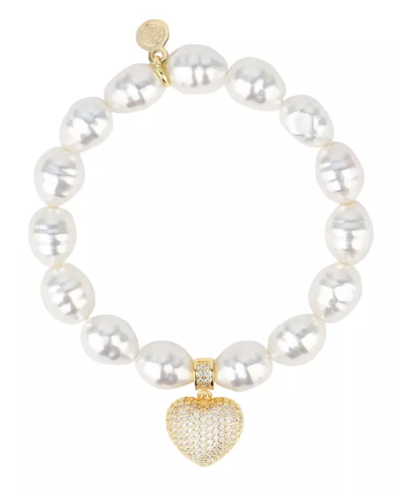 Pearl White Pave Heart Bracelet