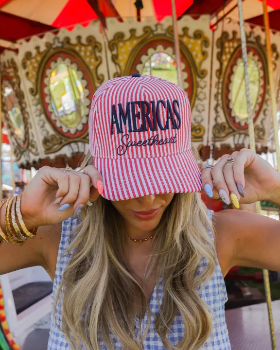 AMERICA'S SWEETHEART STRIPED TRUCKER HAT