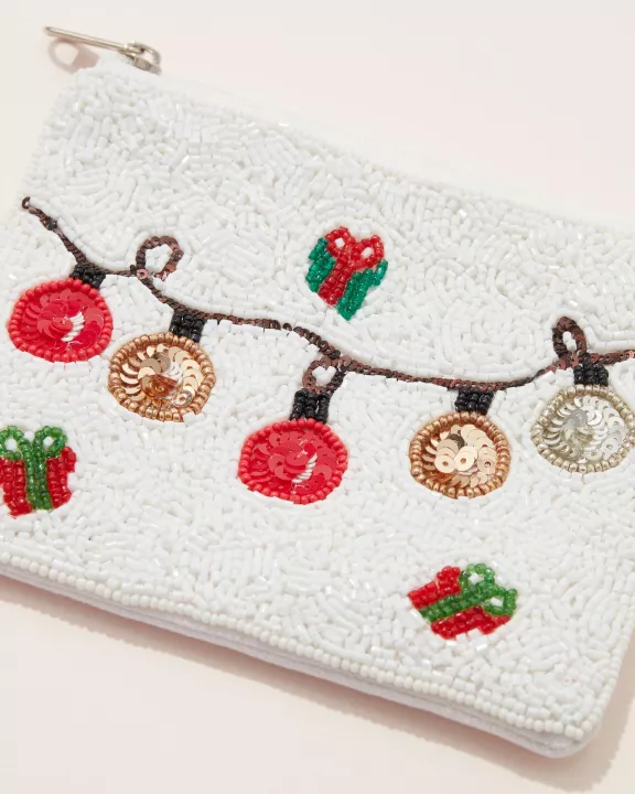 Christmas Ornament Seed Bead Canvas Pouch