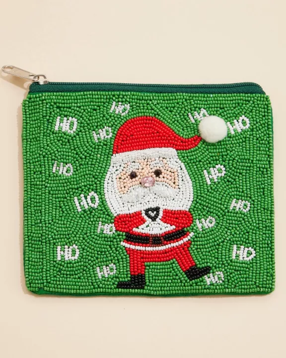 Christmas Santa Claus Seed Beaded Coin Pouch