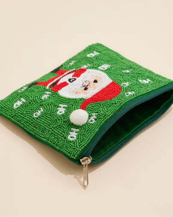 Christmas Santa Claus Seed Beaded Coin Pouch