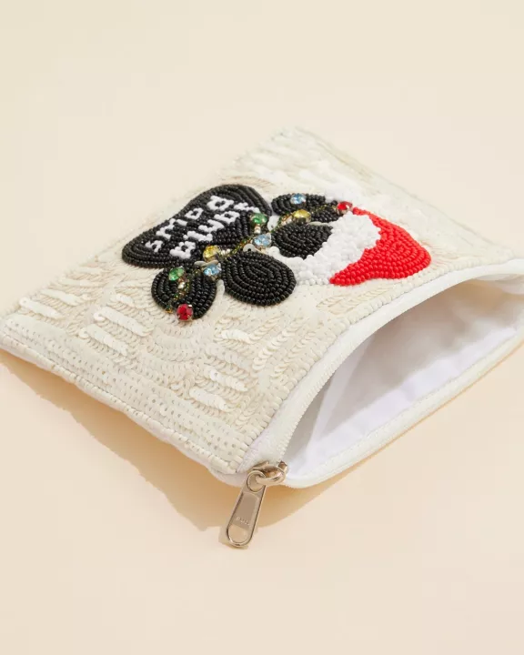 Christmas Santa Paws Seed Beaded Coin Pouch