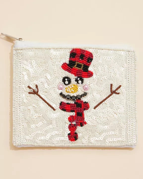 Christmas Snow Man Seed Beaded Coin Pouch