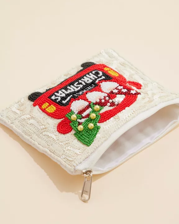 Christmas Truck with Tree & Elves Seed Beaded Coin Pouch