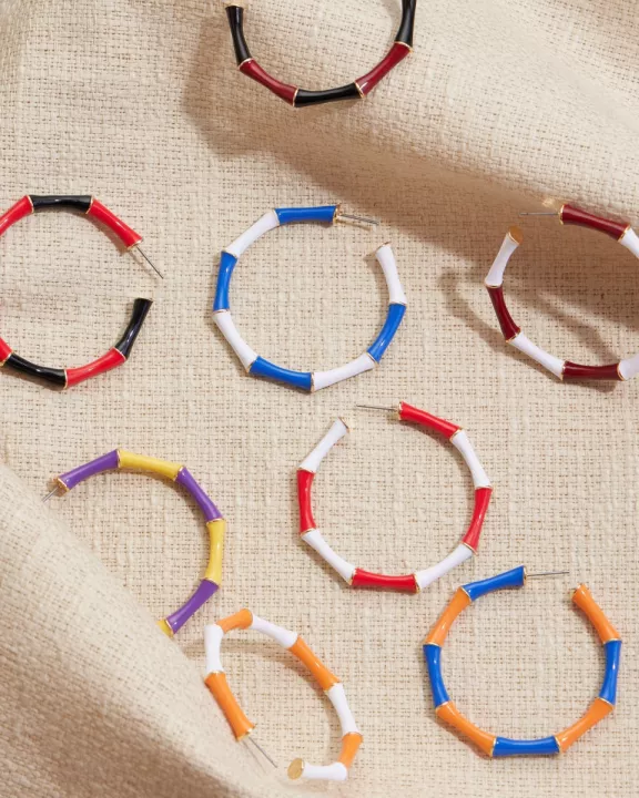 Game Day Color Block Enamel Hoop Earrings