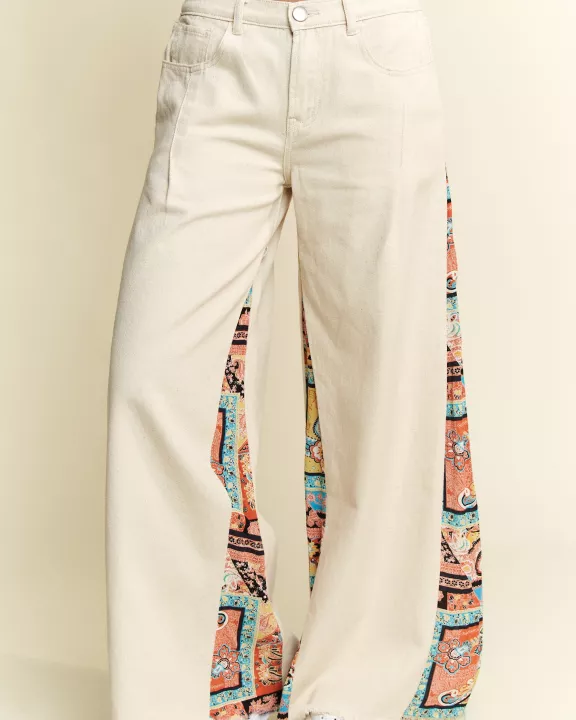 MID RISE PAISLEY PRINT PATCHWORK STRAIGHT LEG JEAN