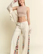 MID RISE PAISLEY PRINT PATCHWORK STRAIGHT LEG JEAN