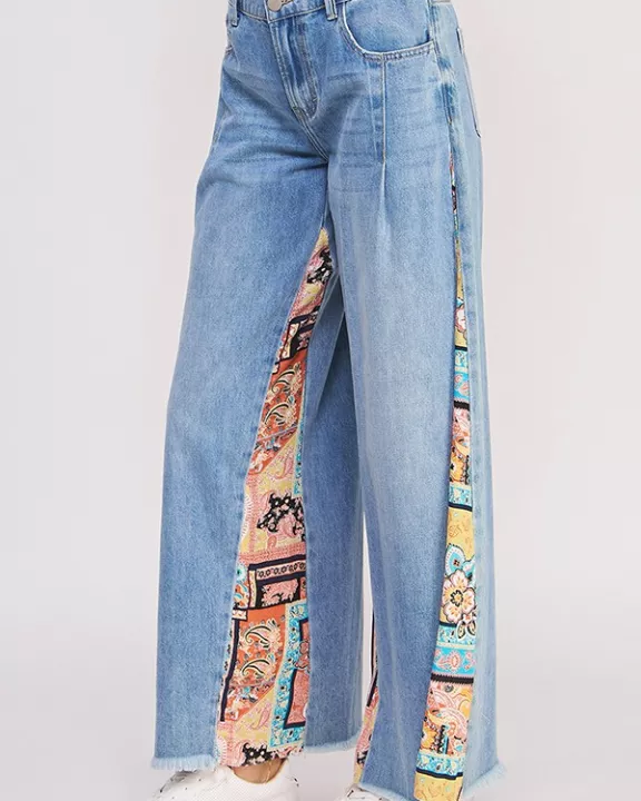 PLUS SIZE SIDE PAISLEY PRINT PATCHWORK JEAN