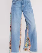 PLUS SIZE SIDE PAISLEY PRINT PATCHWORK JEAN