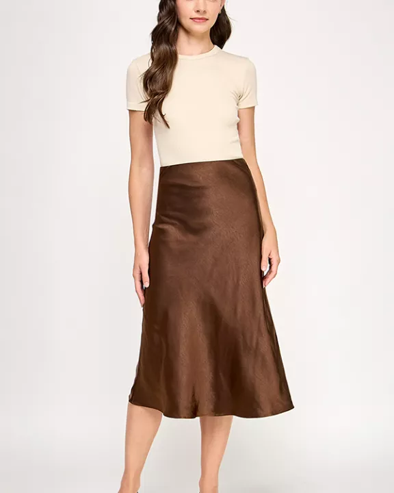 RS-9602-6 SATIN MIDI SKIRT-COCOA