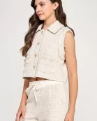 TV-10224-6 TWEED CROPPED VEST-CREAM