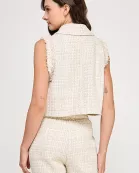 TV-10224-6 TWEED CROPPED VEST-CREAM